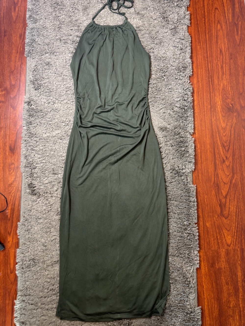 Blue Rain Dark Green Halter Neck Modal Maxi Dress - Size XS